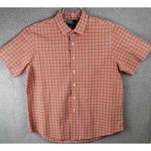 Polo Ralph‎ Lauren Shirt Mens XXL Orange Plaid Bradford Custom Fit Button Up